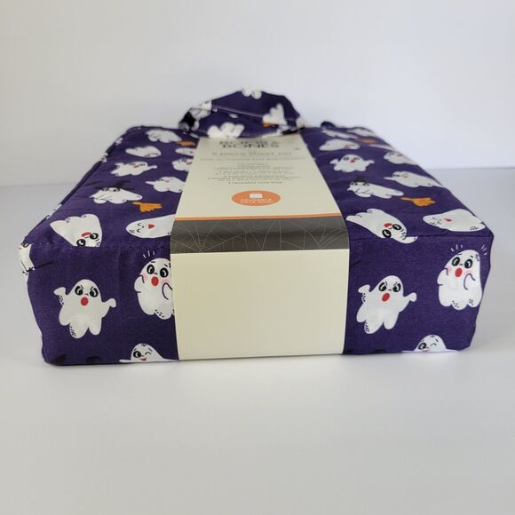 Halloween Purple White Cheeky Ghosts Boos Bones FULL 5pc Sheets Set Boys Bedding - Picture 10 of 11